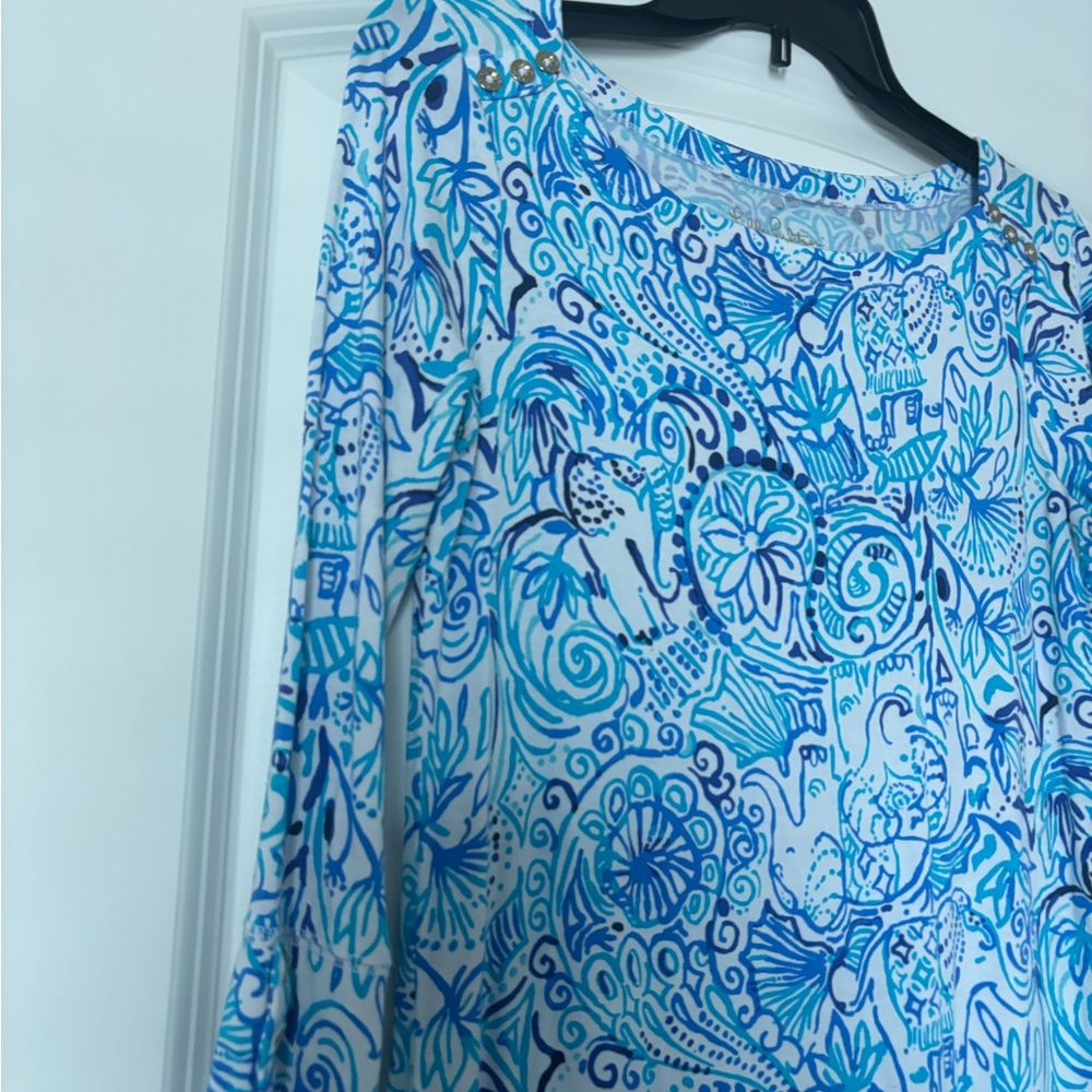 Lilly Pulitzer Blue and White Long Sleeve Dress - Picture 3 of 8